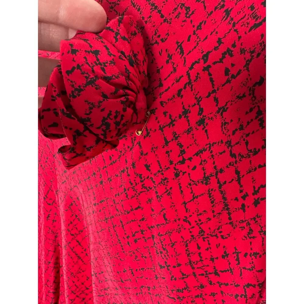 1980s Outlines Debora Kuchme Red Silk Balloon Hem Dress Lined size 6 oversized